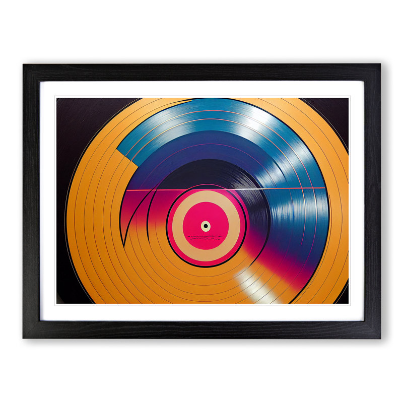 Unusual Vinyl Record Art Abstract - Framed Print, Black, 46cm H x 64cm W x 2cm D