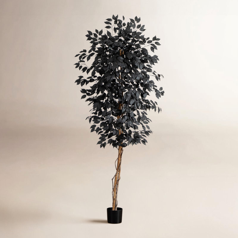 Ficus artificiel noir d'Halloween avec tronc naturel, H 72 po x l 30 po x P 30 po