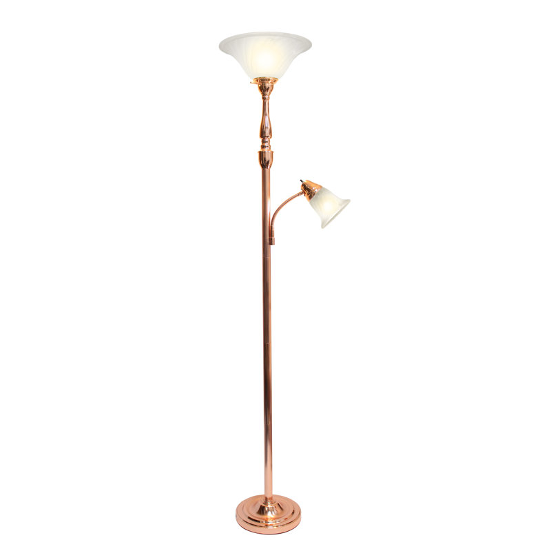 Hoehn 71.75'' Torchiere Floor Lamp, Rose Gold, White