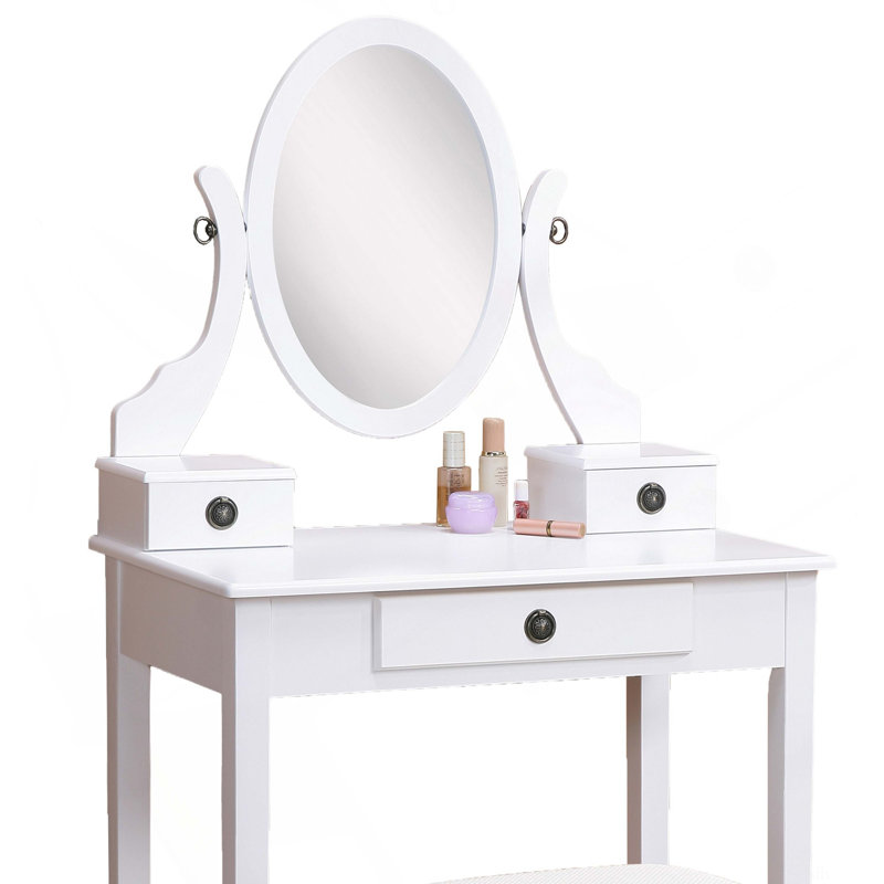 Moniys Wood Moniya Makeup Vanity Table And Stool Set, White