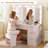 47" Large White Fluted Vanity Desk With Mirror & Adjustable Led Lights-1956595808