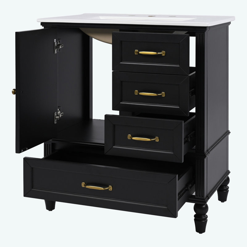 Meuble-lavabo 30 po avec lavabo, Noir, noir, noir, noir, Doré