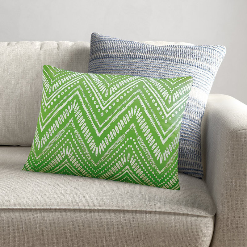 Chevron Outdoor Throw Pillow, No Fill, Green/Cream