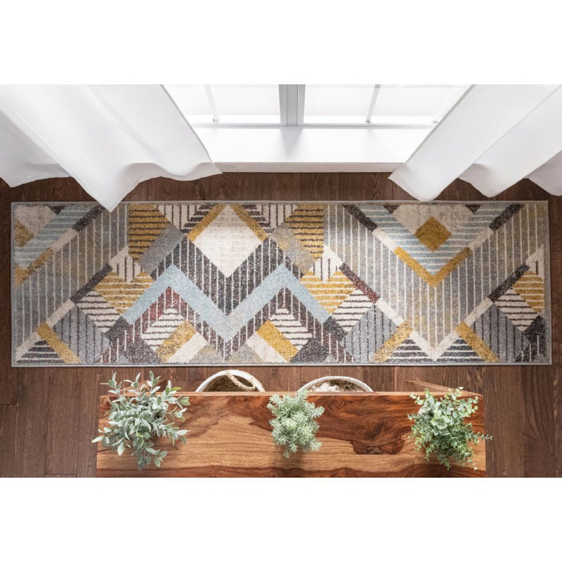 Sydney Geometric Synthetic Area Rug, Runner 67 x 220cm