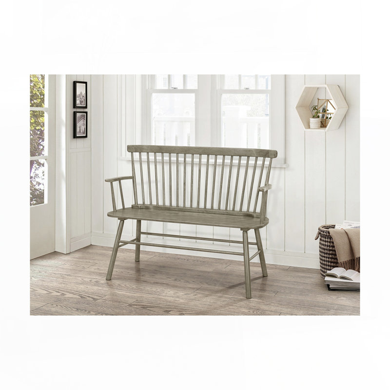 Vintage Wood Spindle Back Bench, Gray