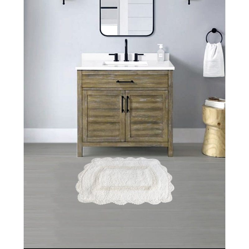 Tapis pour salle de bain 100% coton avec envers antidérapant Mynard, Blanc