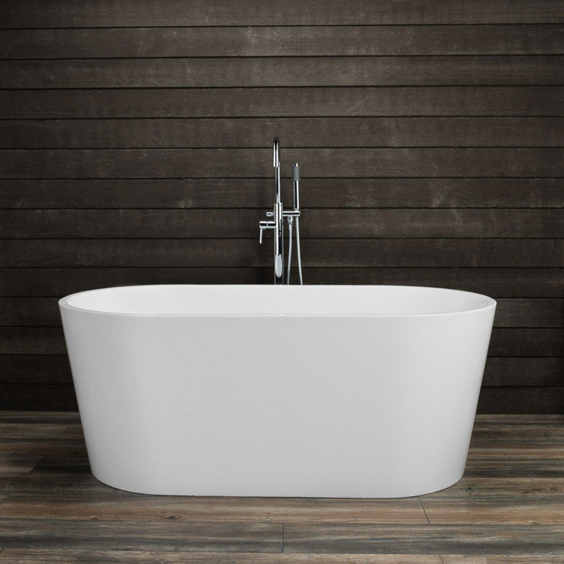 58.75'' x 29.5'' Soaking Acrylic Bathtub with Faucet, White/Chrome