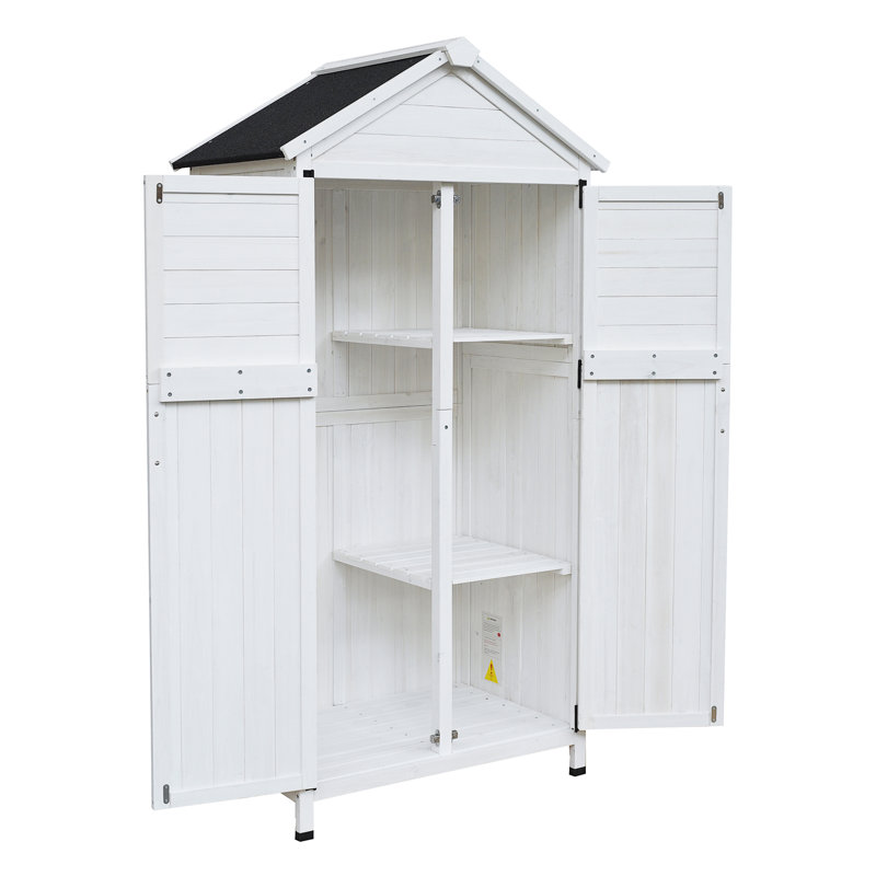 Remise de rangement 67 po en bois de sapin blanc avec portes doubles