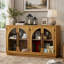  Buffet 4 portes en verre arqué, armoire de rangement en bois rétro avec tablettes réglables et trous pour câbles pour la cuisine, la salle à manger et le salon-1181391567