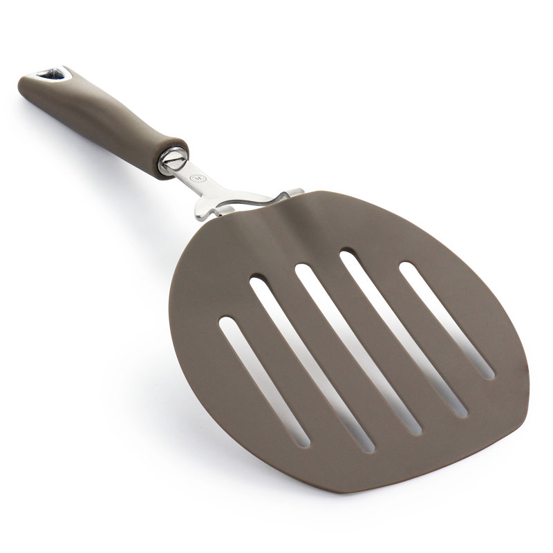 Large Taupe Nylon Slotted Spatula with Ergonomic Handle