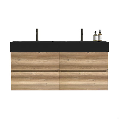 48'' Bathroom Vanity With  Engineered Quartz Sink And Soft Black Drawers, Wall Mounted Floating Bathroom Vanity