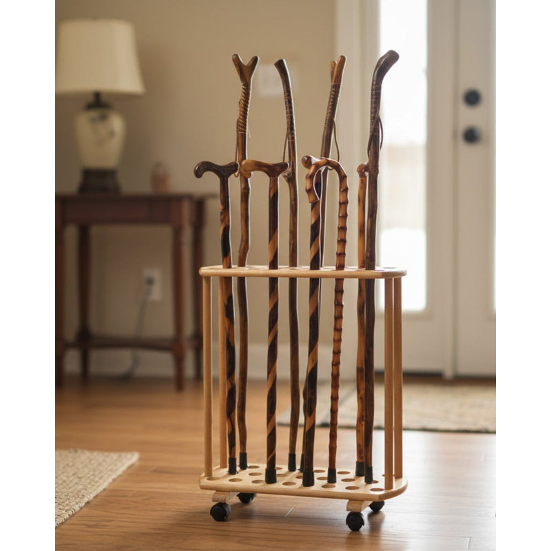  Support de canne en bois naturel 9,5 po