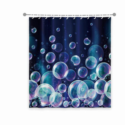 Dreamy Geometric Bubbles Shower Curtain - Modern Art Bathroom Decor, Waterproof Fabric, Dark Purple with Hooks