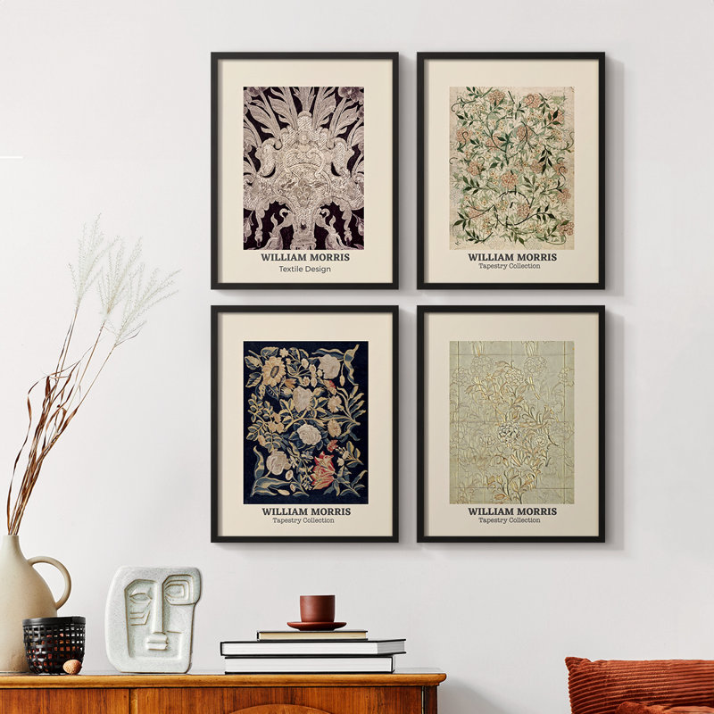 «William Morris XXII», ensemble de 4 reproductions encadrées, H 14 po x l 44 po, Noir