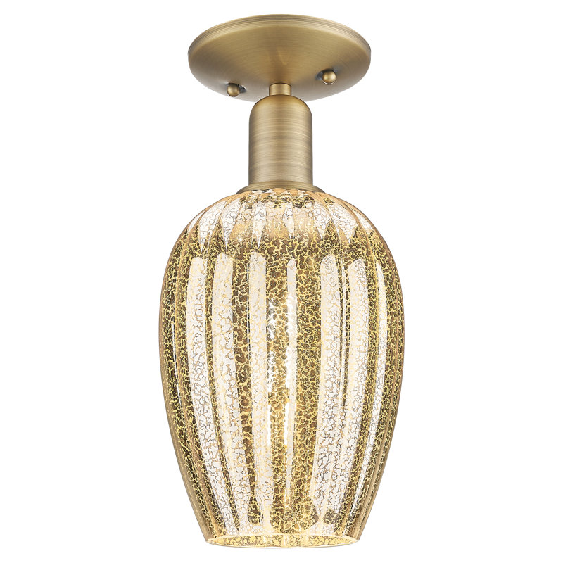Downtown Urban - Cecil - 1 Light 6" Flute Shade Semi-Flush Mount - Champagne Bronze Finish , Clear, Brushed Brass
