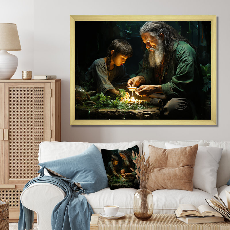 Folk Religion, impression sur toile, Cadre doré simple, H 34 po x l 44 po x P 1,5 po