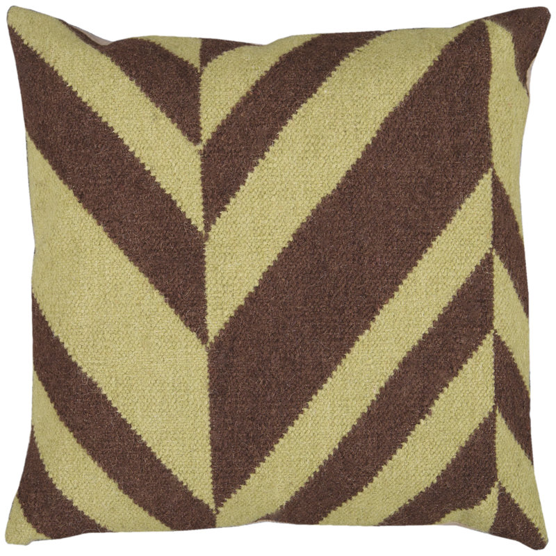 Chevron Wool Blend Throw Pillow, Down, Lima Bean / Coffee Bean, 18" H x 18" W x 4" D