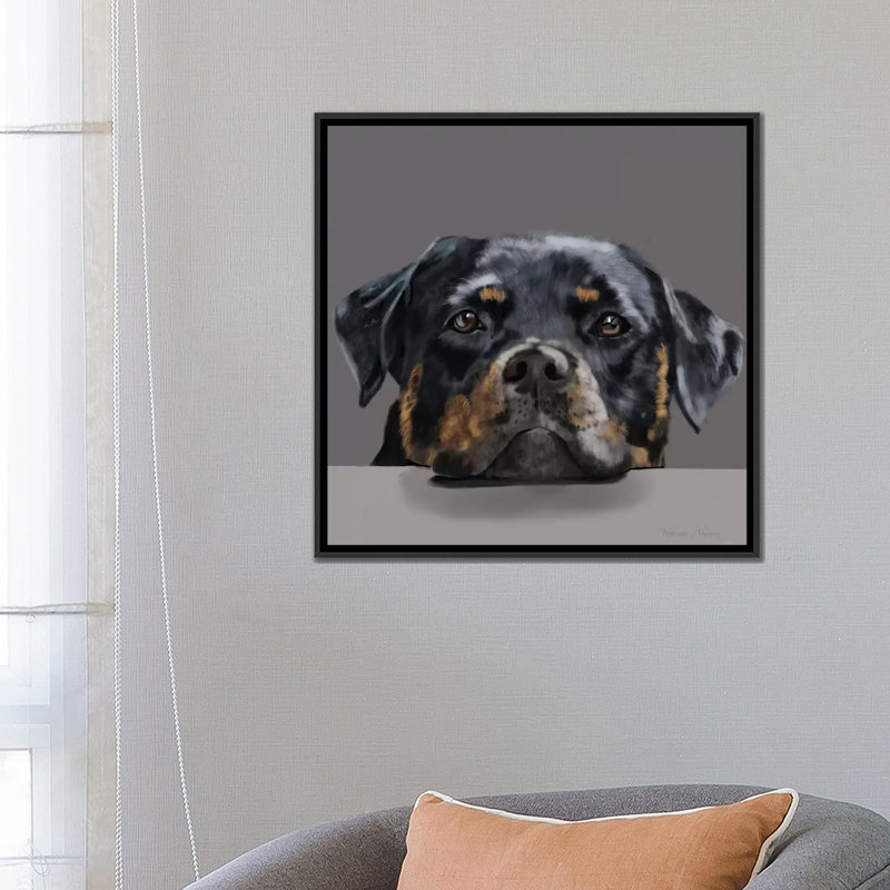 «Rotweiller» par Vicki Newton, reproduction sur toile tendue, Toile avec cadre noir, H 26 po x l 26 po x P 1,5 po