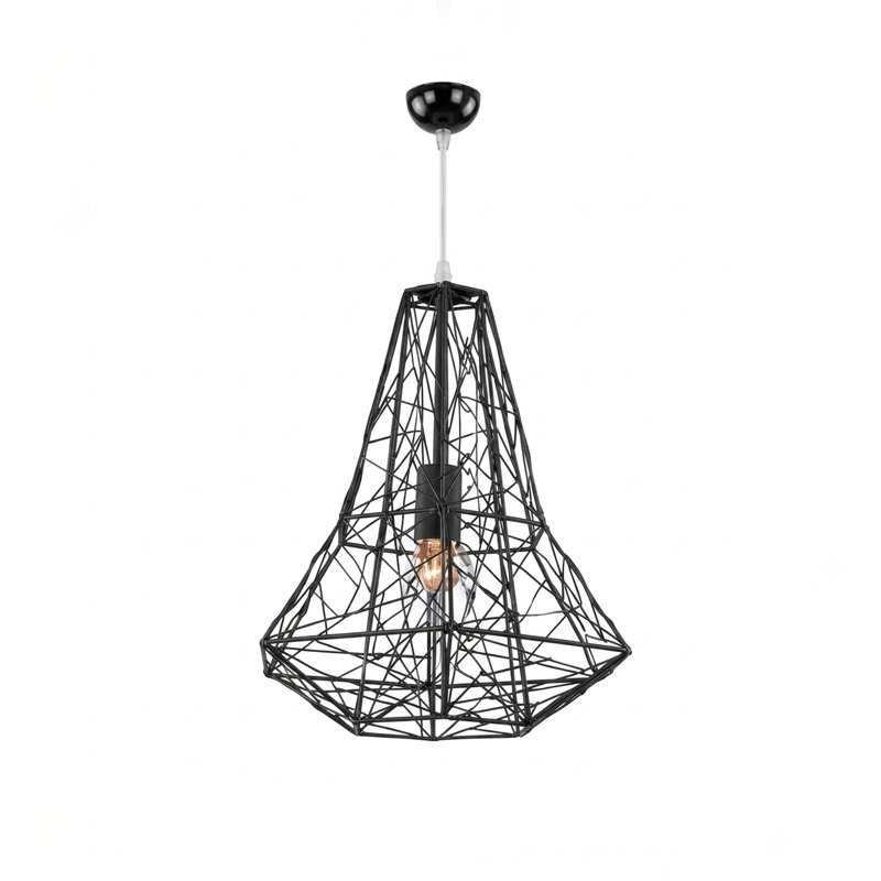 1-Light Black Iron Caged Pendant