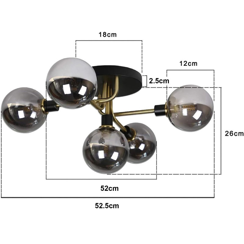 Boley 5-Burner Ceiling Light 52.5cm, Grey
