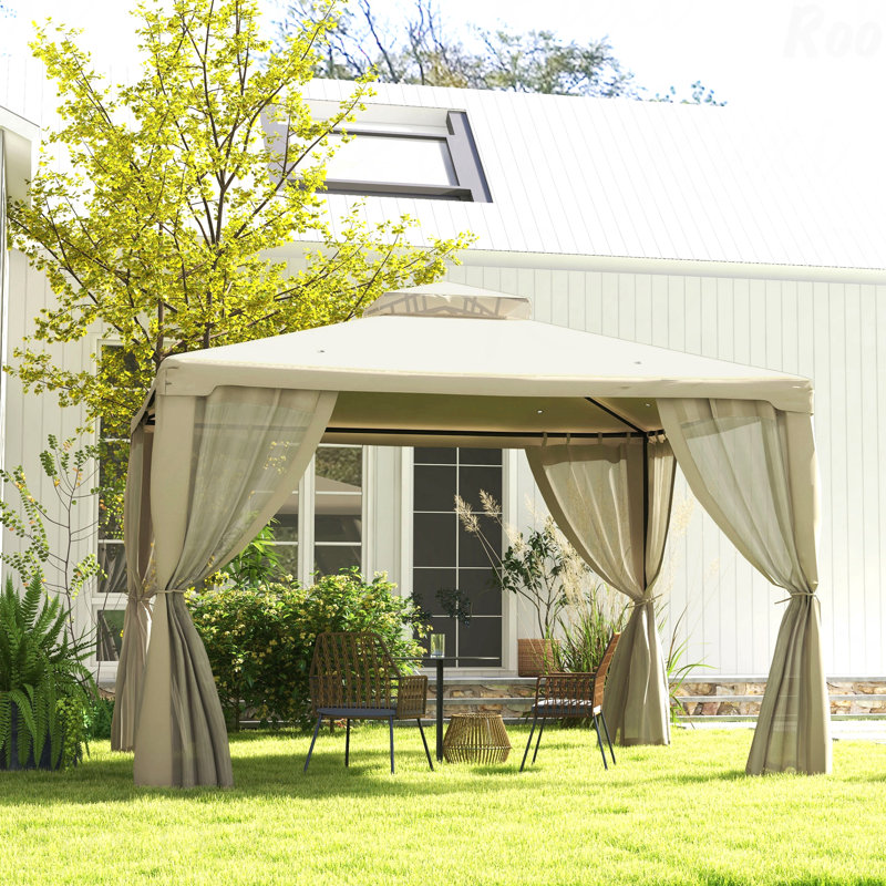 9.6X11.6FT Gazebo Steel, Mosquito Net For Garden Use With Double Roof (Cream White), Cream White