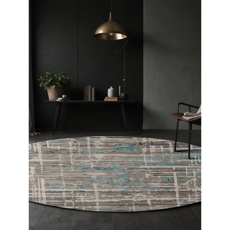 Machine Washable Black Area Rug, Round 8'