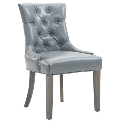 52.71cm H Tufted Polyurethane Upholstered Side Chair in Grey