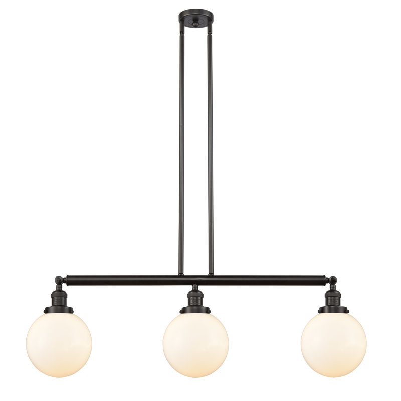 Luminaire suspendu linéaire à 3 lumières pour îlot de cuisine Albanie, Bronze huilé, Ampoule non incluse, Blanc mat