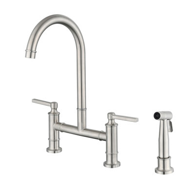 Double Handle Bridge Kitchen Faucet With Side Spray