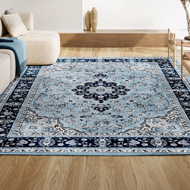 Arignote Modern Persian Floral Blue/Navy Rug, Rectangle 3' x 5'