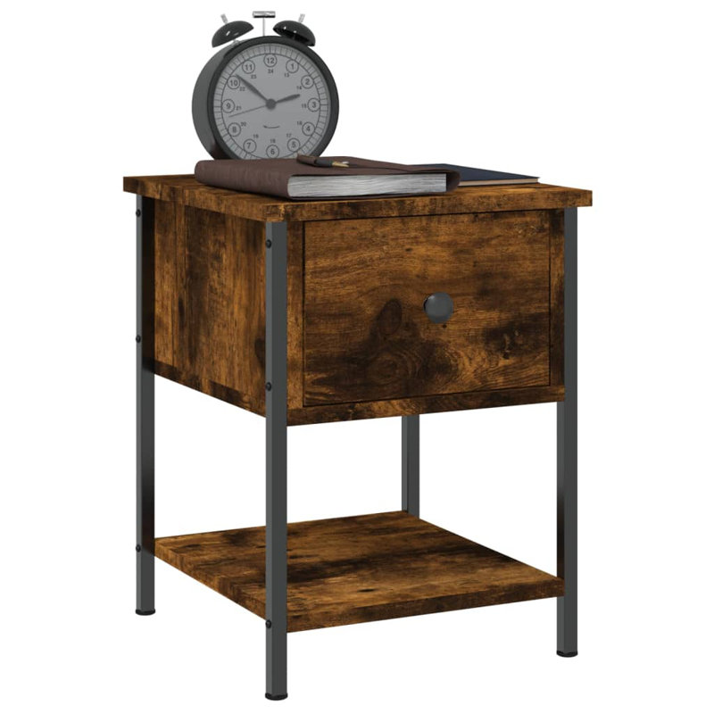 Lympsham 34cm W Iron Bedside Table, Smoked Oak