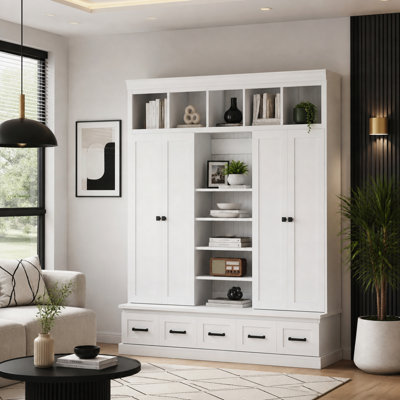 78.7" Hall Tree with Bench, 5 Cubbies, 4 Doors and 5 Drawers Entryway Storage Cabinet with Adjustable Shelves
