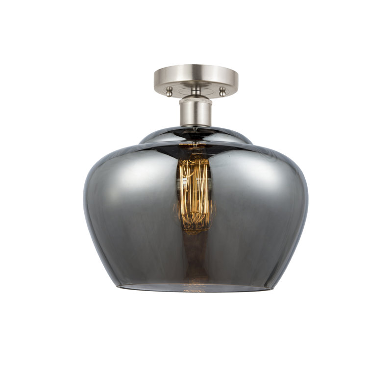 Plafonnier semi-encastré Noille Glass, Nickel satiné brossé, Plaqué couleur fumée