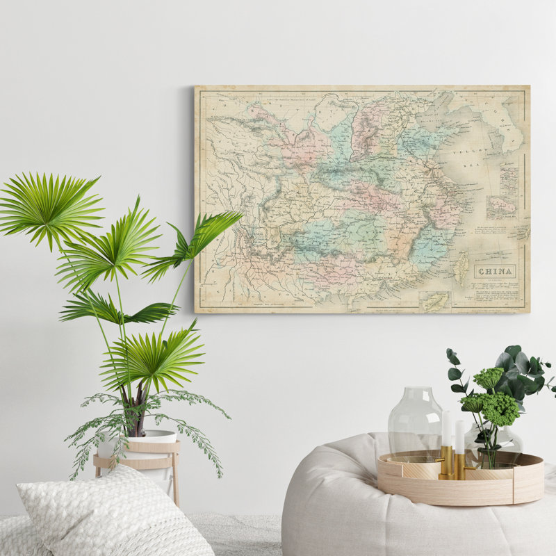 Carte de la Chine - reproduction sur toile tendue, H 12 po x l 8 po x P 1 po