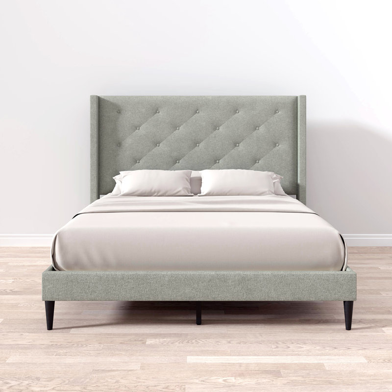 Amiliya Upholstered Wingback Bed, Stone, Queen