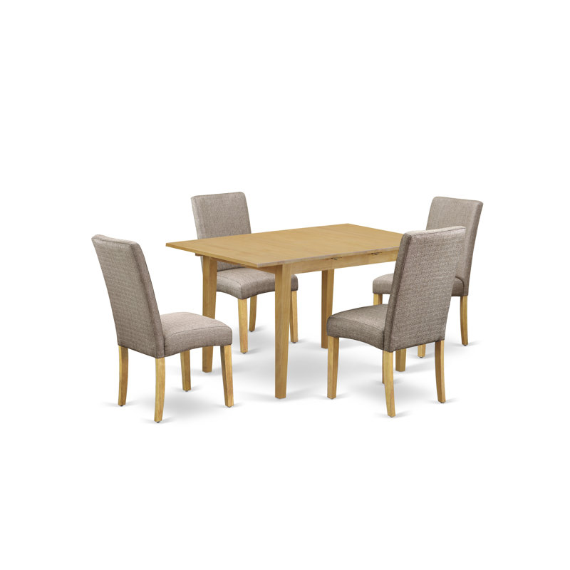 Ensemble de salle à manger 3 pièces pour petits espaces comprenant une table de salle à manger rectangulaire avec feuille papillon et 2 chaises Parson en tissu crème, acajou