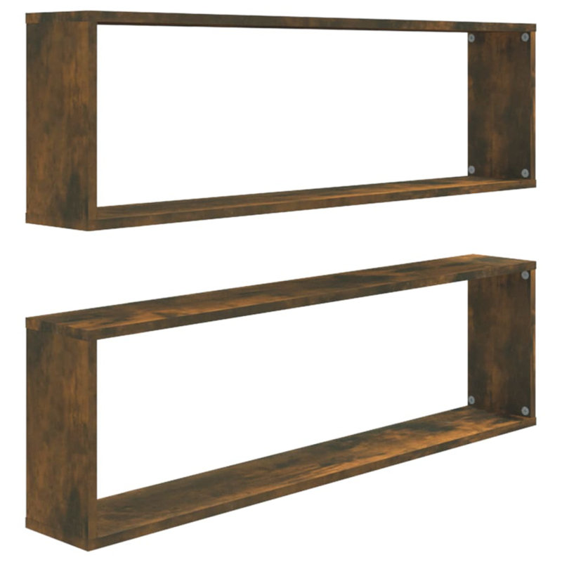 Wall Cube Shelves 2 Pcs Engineered Wood, 11.80" H x 59.40" W x 5.90" D, Smoked Oak