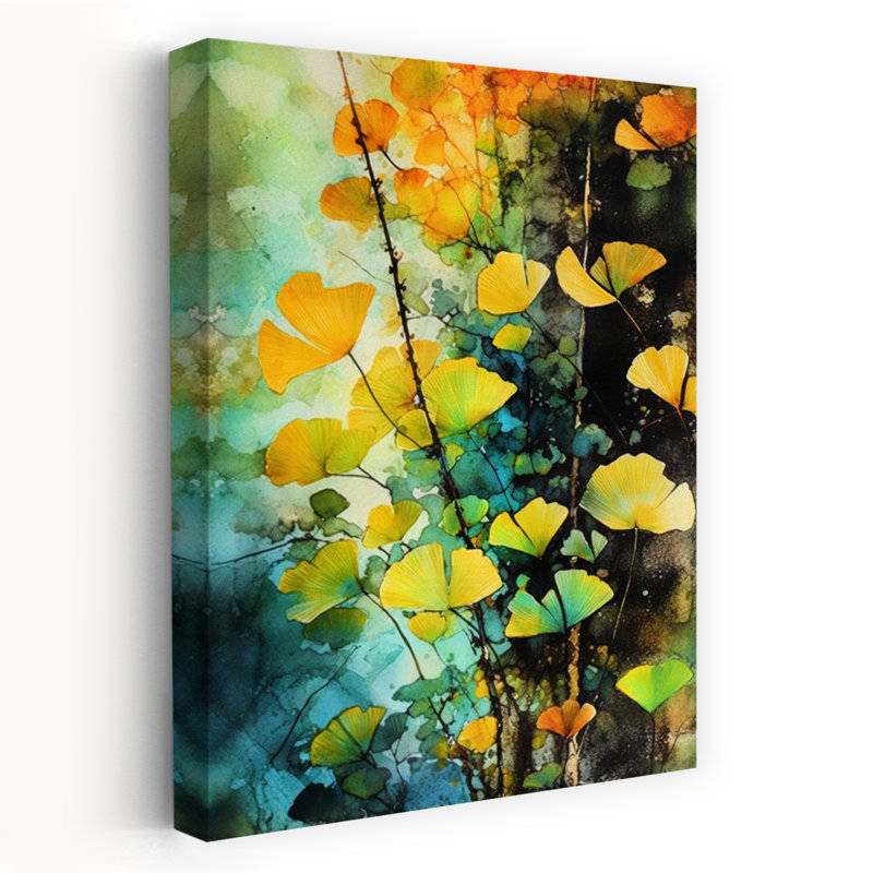 Vibrant Autumn Ginkgo Abstract Forest Landscape Wall Art Print 1 Piece Wrapped Canvas Wall Art, 152.4cm H x 101.6cm W
