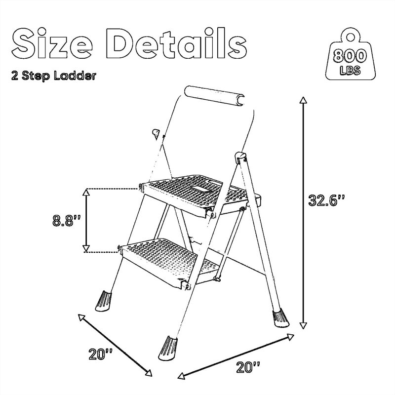Escabeau pliant pour adultes avec verrou de sécurité, conception antidérapante antidérapante, escabeau pliable et portable pour la maison, le garage, la salle de bain et l'extérieur, construction robuste robuste, rangement peu encombrant