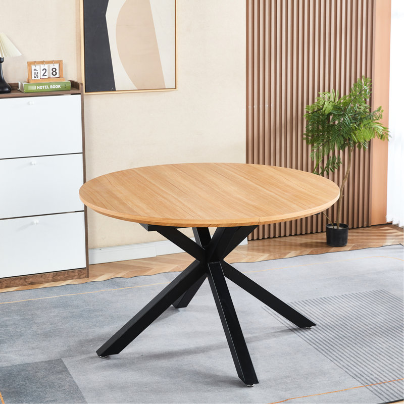 Top Extendable Coffee And Office Table With Stout Metal Legs, 120/160X120x75cm, Oak Hue, Thought - Through Design Legs For Multiple Indoor Settings, Colored Style, Simple Setup Process