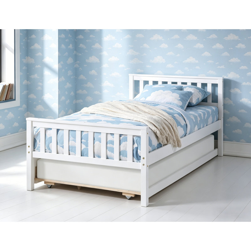 Lit simple avec couchette et plateforme, sans sommier, idéal pour les petites chambres et les espaces invités, blanc