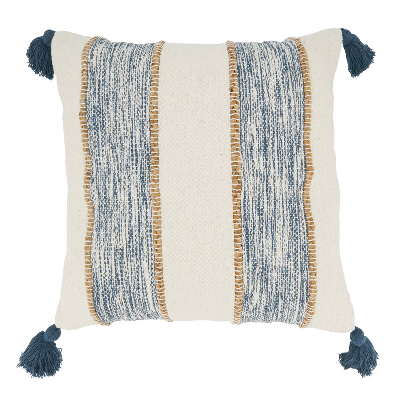 Aziza Collection Tassels Cotton Throw Pillow, 20" H x 20" W, Navy Blue, Polyester/Polyfill