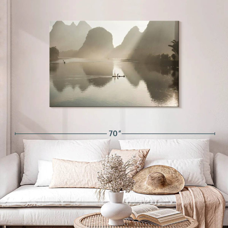 Ravi Li River Mountain Scene, 30" H x 45" W