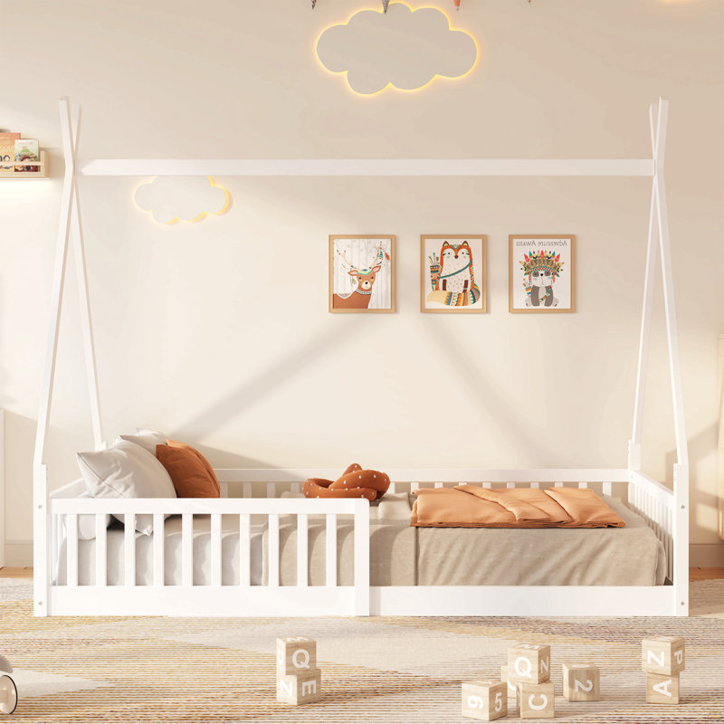 Lit en bois avec clôture Watsons, Blanc