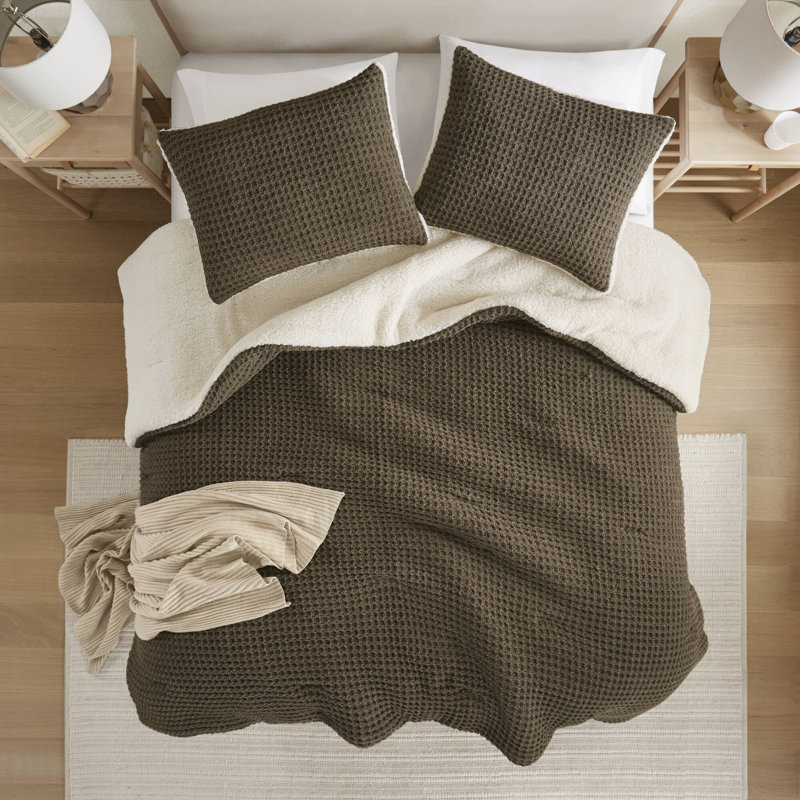Ensemble d'édredon en chenille tricoté gaufré double / grand, Édredon double / grand + 2 taies décoratives sta