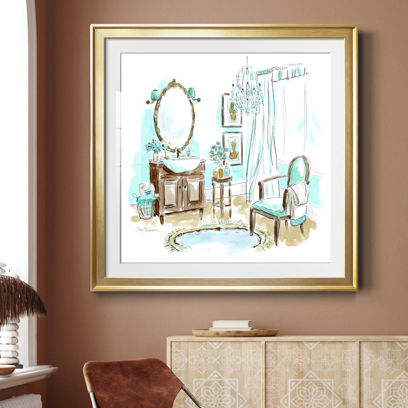 «Blue Opulence II», cadre photo, H 34,5 po x l 34,5 po x P 1,5 po, Papier encadré doré