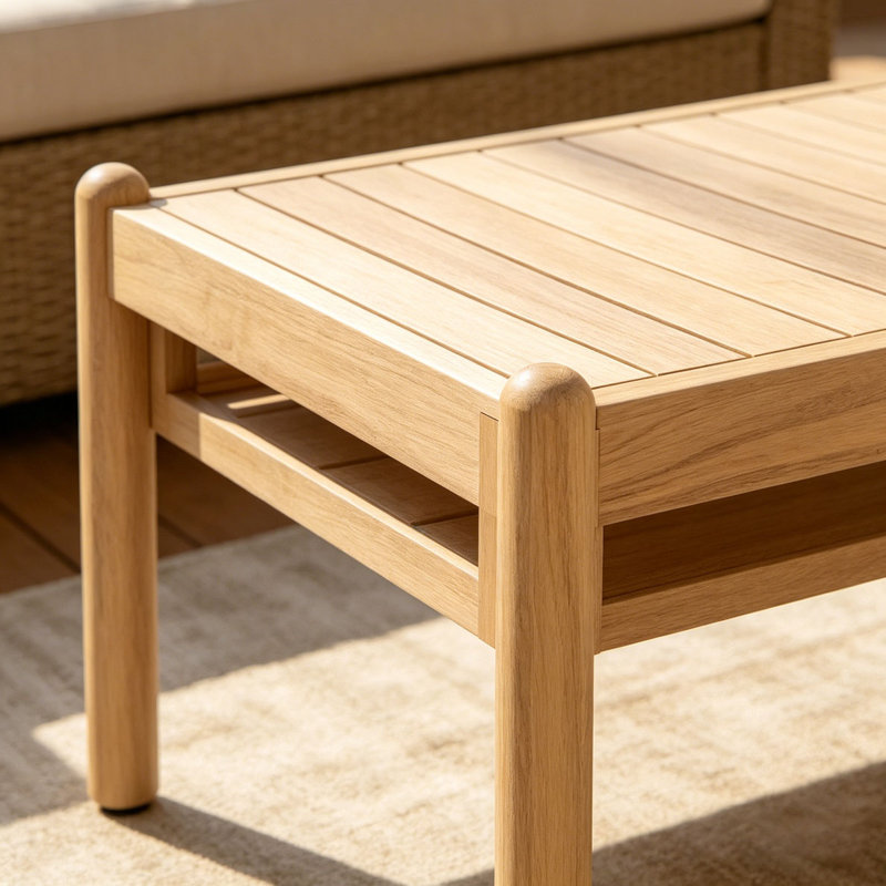 Table basse d'extérieur en bois d'acacia, Teck clair