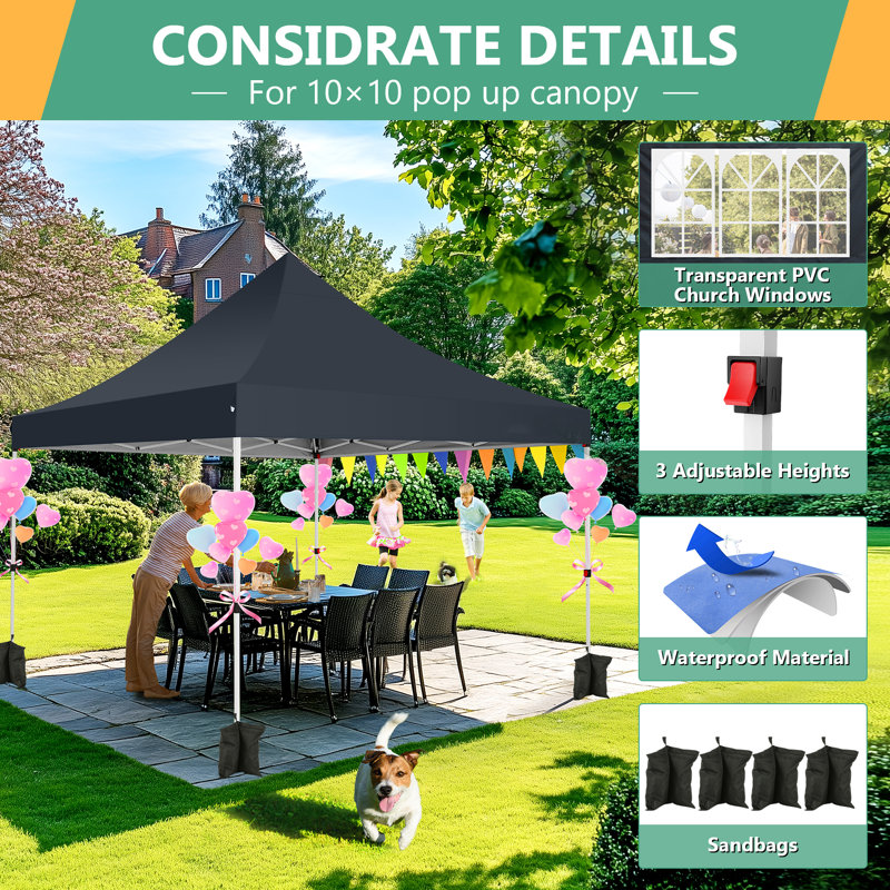 3x3m Pop Up Canopy with 4 Sidewalls, Canopy Tent 3x3 for Parties, Backyard, Commercial, Grey