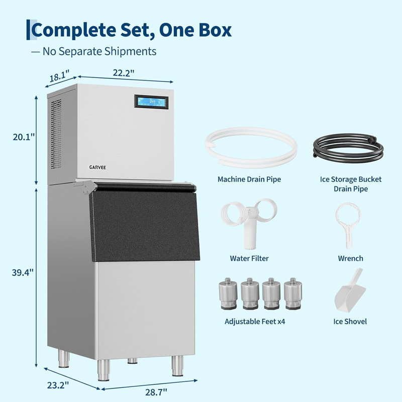 Commercial Ice Maker Machine, 750LBS/24H, 300LBS Large Storage Bin