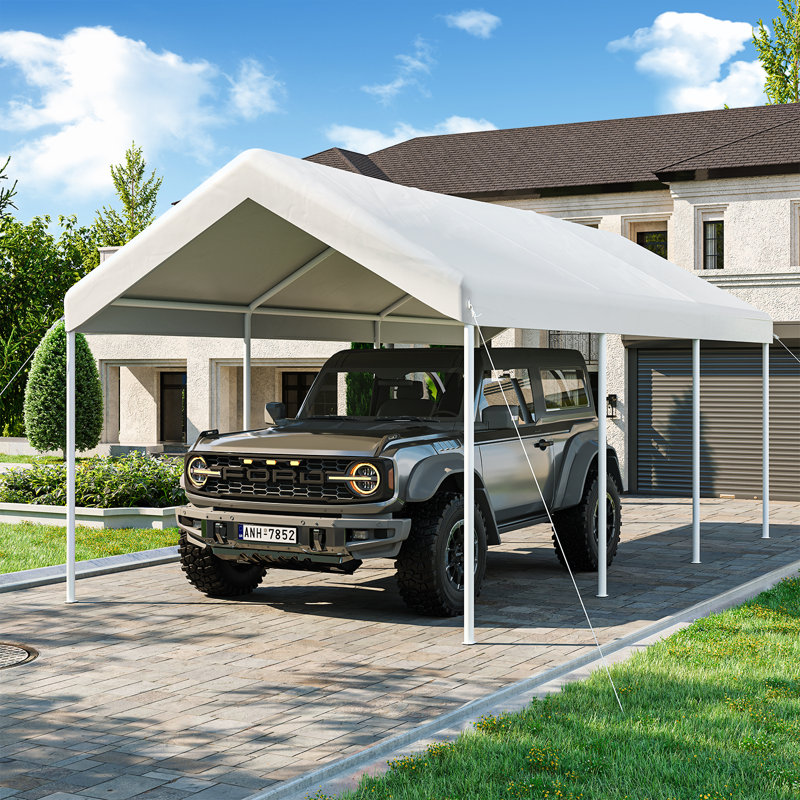 10 X 20ft Heavy Duty Portable Carport Canopy, Galvanized Frame Portable Garages and Shelters, White